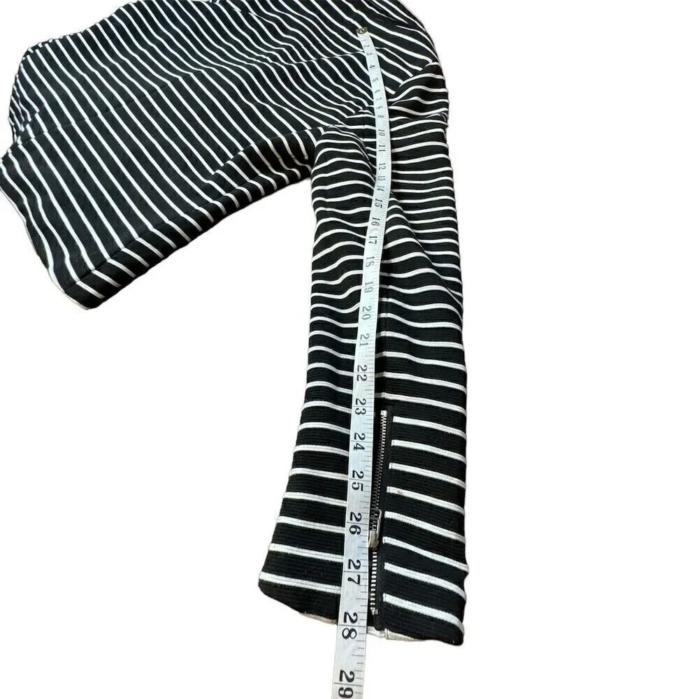 Bagatelle Black/White Striped Moto Jacket Stretch Lined Zip Front Women’s Large